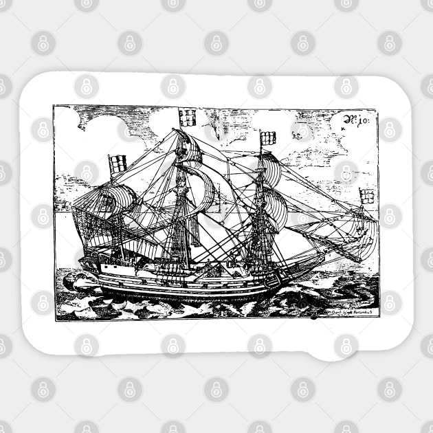 old ship vintage sailing ship, ship on an ocean voyage Sticker by penandinkdesign@hotmail.com